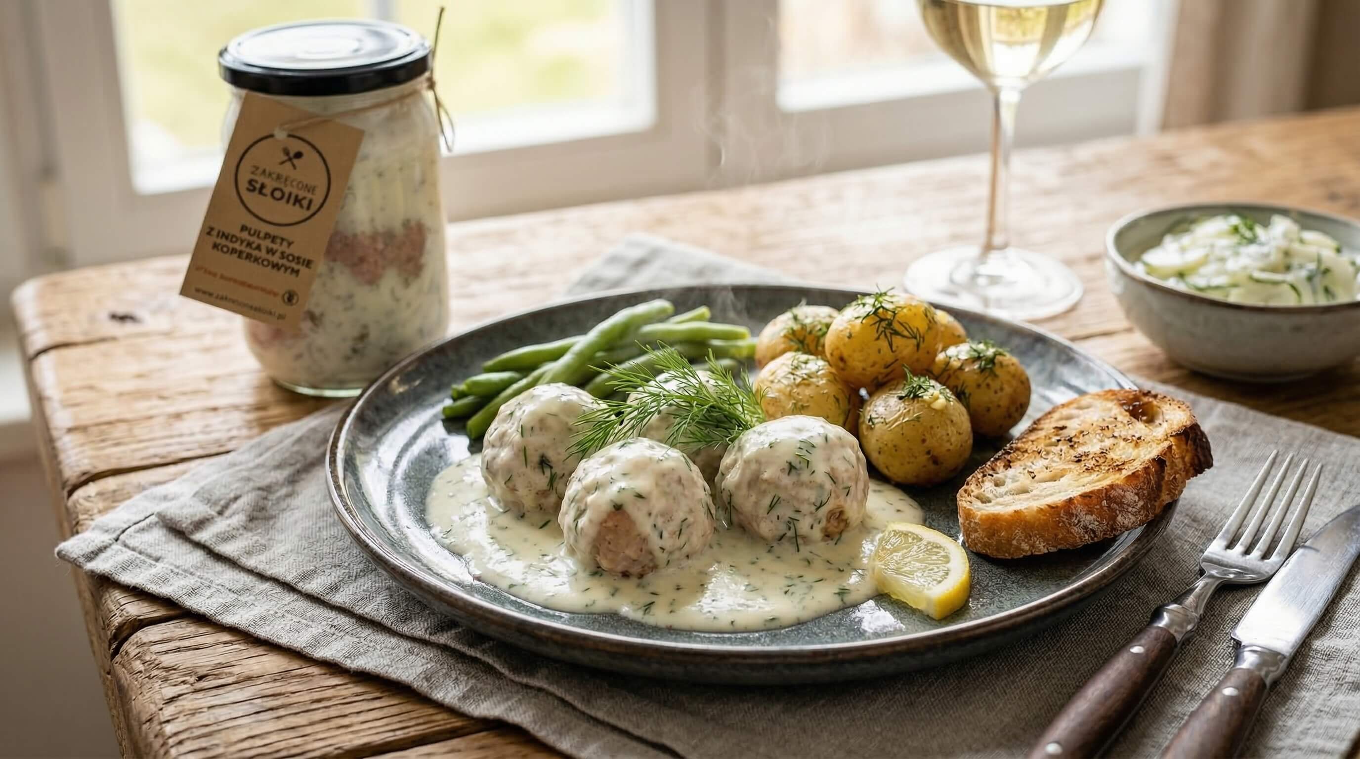 Pulpety z indyka w sosie koperkowym — domowy obiad